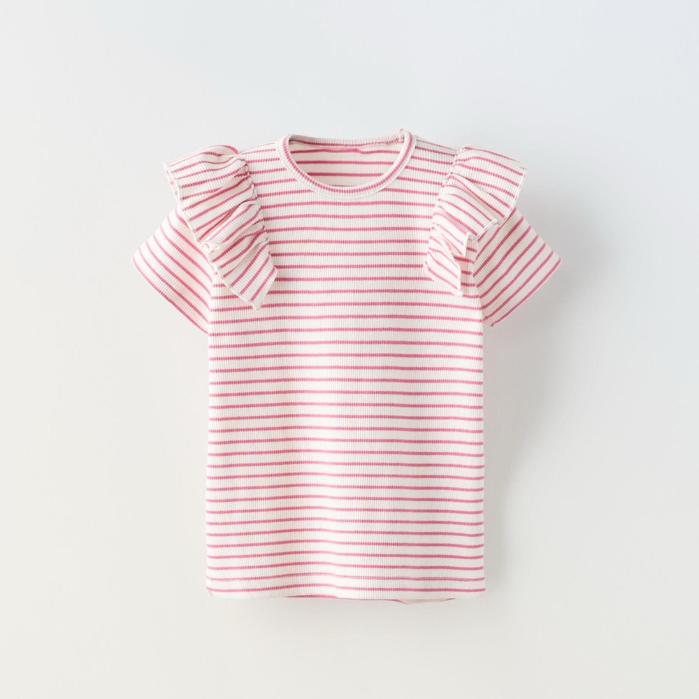 ZARA Kids | Pink Striped Ribbed T-Shirt for Toddler Girls